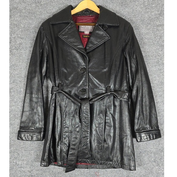 Wilsons Leather Jackets & Blazers - Wilsons Leather Trench Coat Belted Black Women's Size Small Thinsulate Lined